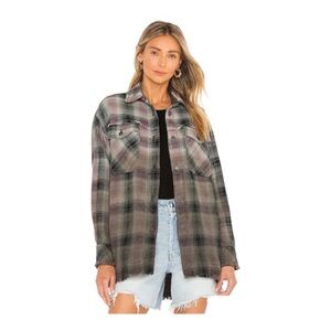 NEW Free People Anneli Plaid Shacket Shirt Jacket Oversized Spanish Olive Combo